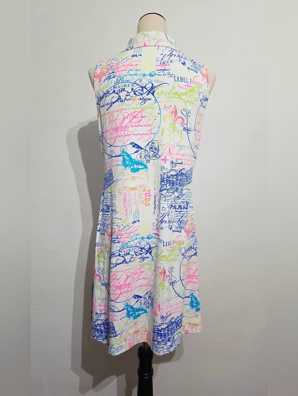 Lulu B Dress Small Paris France Print Sleeveless 1/4 Zip Stretch Travel Resort - Picture 5 of 14